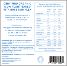 Load image into Gallery viewer,  VITAMIN B COMPLEX <br />Certified Organic <br />100% Plant formulated<br />60 capsules 2