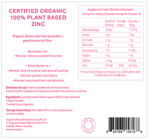 Load image into Gallery viewer, ZINC <br />Certified Organic <br />100% Plant formulated<br />60 capsules 2
