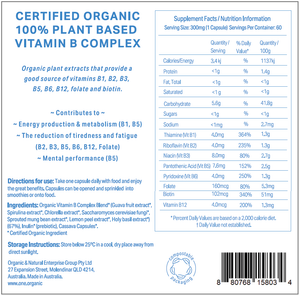 VITAMIN B COMPLEX <br />Certified Organic <br />100% Plant formulated<br />60 capsules
