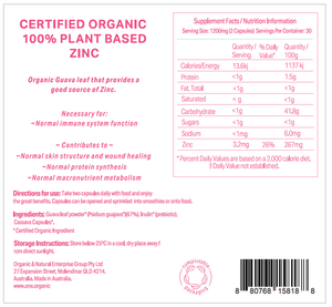 ZINC <br />Certified Organic <br />100% Plant formulated<br />60 capsules